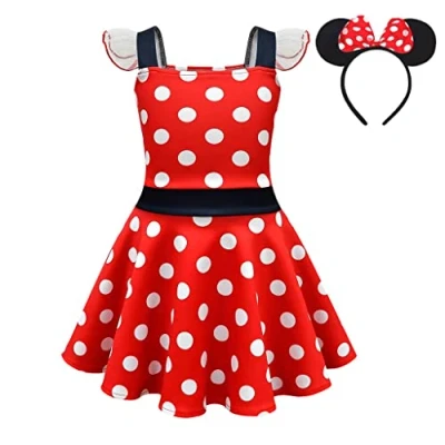 Immagine di Lito Angels Vestito Costume Minnie con Cerchietto per Bimba Taglia 12 18 mesi, A Pois Rossi