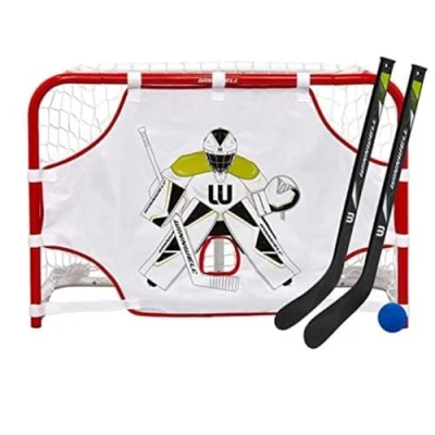Immagine di Winnwell mini set di porte da hockey, attrezzatura per allenamento indoor include 2 bastoncini, 1 palla, rete e bersaglio tiro