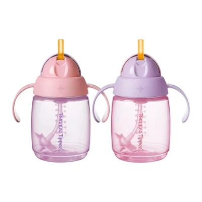 Immagine di Tommee Tippee Tazza Trainer con Cannuccia, 240 ml, Agevola il Passaggio alla per i Bambini dai 6 Mesi in Su, Cannuccia Silicone e Manici Ergonomici, Rosa Viola, Confezione da 2