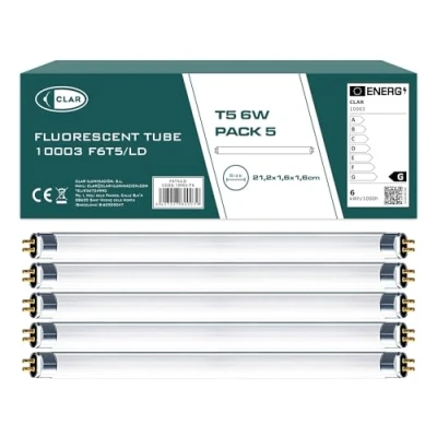 Immagine di CLAR 6W T5, Tube Fluorescent, Tubes Fluorescents, Néon, Lampade Fluorescenti, Lampadine 21,2 x 1,6 cm (6 Watts Pack 5)