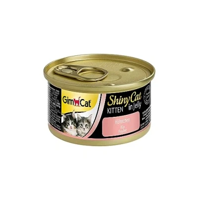 Immagine di GimCat ShinyCat Kitten Pollo in gelatina, Alimento umido con carne e taurina per gattini, 24 scatolette, x 70 g