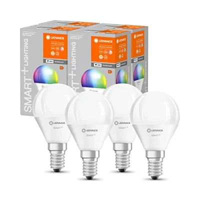 Immagine di LEDVANCE Lampada LED intelligente con tecnologia WiFi, attacco E14, dimmerabile, colore della luce modificabile(2700 6500K),colori RGB modificabili,sostituzione per 40W, confezione da 4