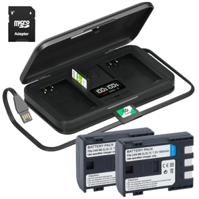 Immagine di Palogreen NB 2L Batteria e Caricatore con Display LCD per Canon Digital Rebel XT XTi PowerShot S80 S70 S60 S50 S45 S40 S30 G9 G7 VIXIA HF EOS 400D 350D