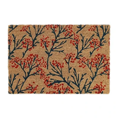 Immagine di Relaxdays Zerbino in Fibre di Cocco, Tappetino Antiscivolo con Motivo a Rami, 60 x 40 cm, Interni ed Esterni, Colorato, PVC, 1 pz