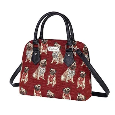 Immagine di Signare Tapestry Arazzo Top Handle borsa borse donna, donna tracolla con Disegni di Cani (Carlino)
