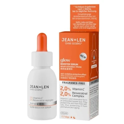 Immagine di Jean &amp; Len Glow Booster Serum, ideale per tutti i tipi di pelle, siero il viso con derivato della vitamina C e complesso resveratrolo, un colorito più uniforme, senza profumo, vegan, 30 ml