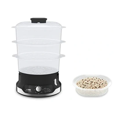 Immagine di Tefal VC2048 Vaporiera Ultracompact, Sistema impilabile ultracompatto, Cucina salutare, Recipienti privi di BPA, Timer da 60 minuti, Riempimento durante la cottura, con capacità 9 L