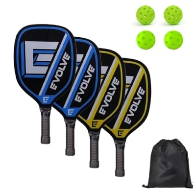 Immagine di Pickleball Set di racchette per paddle con 4 pagaie, palline e 1 borsa il trasporto, principianti giocatori tempo libero, interni ed esterni (verde)