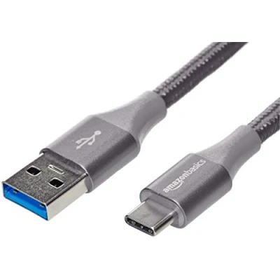 Immagine di Amazon Basics Cavo in nylon intrecciato da USB C a 3.1 Gen 1 ricarica rapida,velocità 5 Gbps,certificazione IF,per Apple iPhone 15,iPad,Samsung Galaxy, tablet, laptop, 1.8 m, grigio scuro