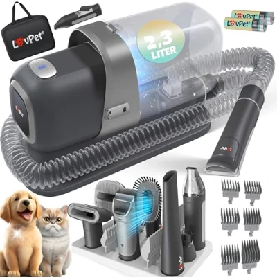 Immagine di Lovpet® Tosatrice per cani Professionale silenzioso con batteria Kit di cura animali domestici accesori e gati Tagliacapelli a 7 in 1 contenitore da 2,3 L