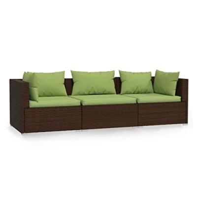 Immagine di vidaXL Divano a 3 Posti con Cuscini in Polyrattan Marrone