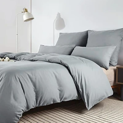 Immagine di Soifox biancheria da letto 200 x cm, di colore grigio, morbida e confortevole, non necessita stiratura si stropiccia, set 2 pezzi, invernale con chiusura lampo