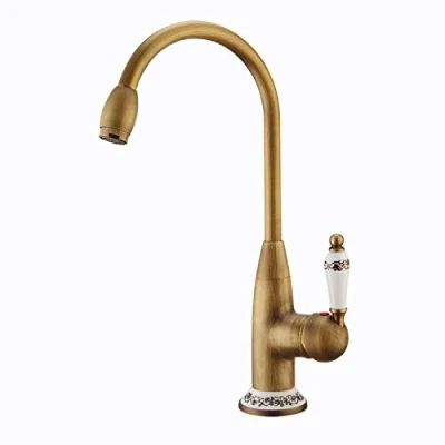 Immagine di Rubinetto Cucina, Ottone Girevole a 360Miscelatore Cucina E Fredda Calda Regolabile Rubinetto, Miscelatore Monocomando Per Lavello Bocca Alta, Rubinetti, Bronzo, Stile Antico