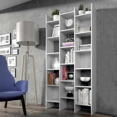 Immagine di Dmora Libreria Design, bifacciale, 3 colonne, Laminato Bianco cm. 96 x 192 26 cm