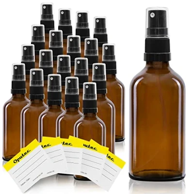 Immagine di Oputec 20 flaconi spray da 50 ml in vetro con nebulizzatore + etichette Bottiglie marrone testina fine