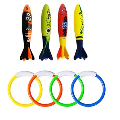 Immagine di TOPWAYS®Underwater Pool Diving Rings Sticks Torpedo, Anelli per Immersione Subacquea Piscina Torpedo Set Giochi di Nuoto in Bambini