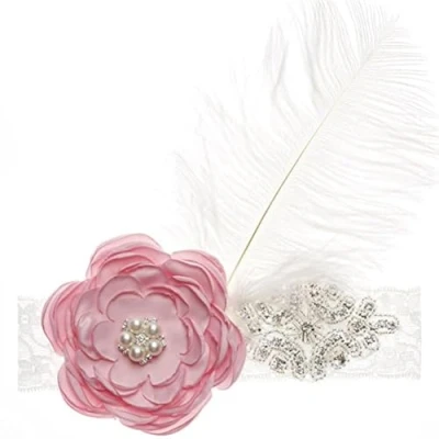 Immagine di Nishine Cerchietto in pizzo con fiori di strass per bambine piccole fasce elastiche bambini capelli neonati (rosa)