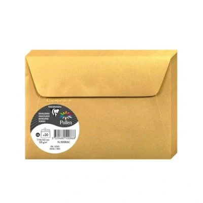 Immagine di Clairefontaine 50086C Pacco da 20 Buste autoadesive Formato C6 (11,4x16,2cm) 120g/m² Colore Oro Inviti Eventi e Corrispondenza Gamma Pollen Carta Premium Liscia