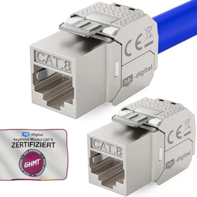 Immagine di hb digital 2x CAT 8.1 Keystone Modulo Connettore 2000 MHz 40 Gbit STP Jack RJ 45 per Patch Panel Ethernet LAN Posa del cavo