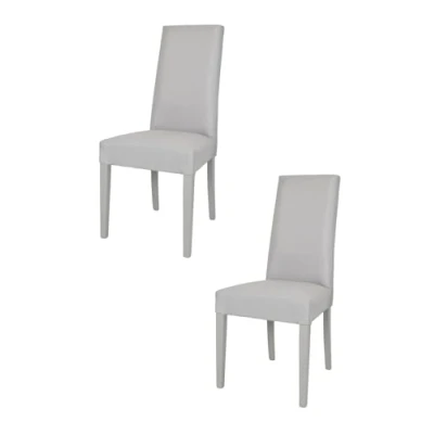 Immagine di Tommychairs Set 2 sedie Chiara per cucina bar e sala da pranzo, robusta struttura in legno di faggio verniciata grigio perla, seduta schienale imbottiti rivestiti tessuto color perla