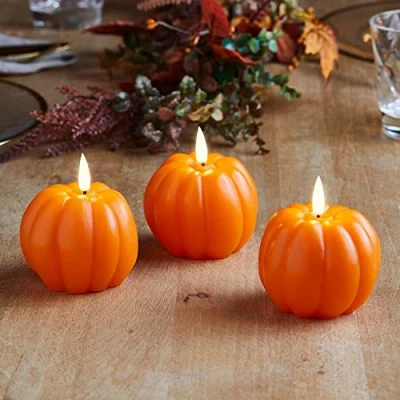 Immagine di Lights4fun Set di 3 Candele a Zucca TruGlow® con LED Bianco Caldo Pile per Uso in Interni