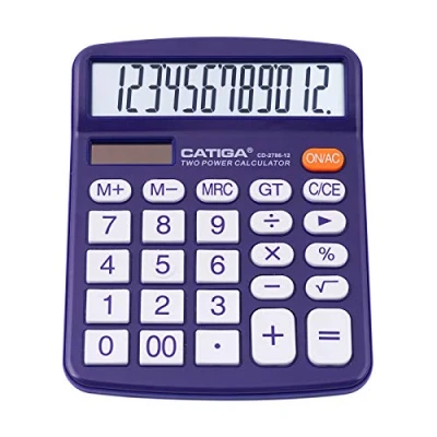 Immagine di Calcolatrice da tavolo a 12 cifre con ampio display LCD e pulsante sensibile, doppia alimentazione solare batteria, funzione standard per ufficio, casa, scuola, CD 2786 (Viola)