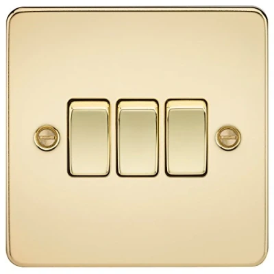 Immagine di Knightsbridge FP4000PB FPAV4000PB Placca piatta 10A 3G, interruttore a 2 vie, in ottone lucido