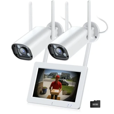 Immagine di CAMCAMP Telecamera di sorveglianza esterna con monitor 2 K 3 MP Outdoor senza Wi Fi Camera scheda 32 GB 7 pollici Touch Wifi NVR, visione notturna a colori, monitoraggio del movimento AI,