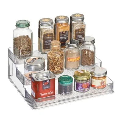 Immagine di iDesign Organizer Cucina, Grande Scaffale Cucina A 3 Ripiani In Plastica, Pratico Porta Spezie Anche Per Cibi Conservati E Barattoli, Trasparente