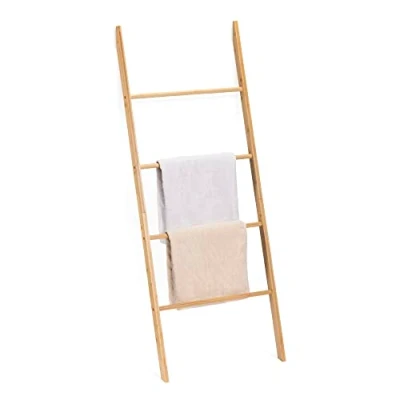 Immagine di Navaris Scala Portasciugamani Bagno in bambù Scaletta Decorativa Arredo 4 Pioli 150x56x4cm Porta Asciugamani da Terra e Appendi Accappatoio