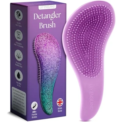 Immagine di Lily England Migliore Spazzola Districante Scioglinodi per Capelli Bagnati, Asciutti, Sottili, Folti e i Più Piccoli Tutti tipi di (Glitter Viola, 1 Pack)