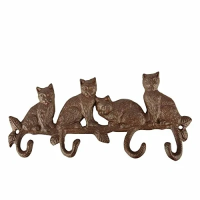 Immagine di Esschert Design LH180 Appendiabiti in ghisa con Ganci, a Forma di Gatti, Finitura Marrone Antico
