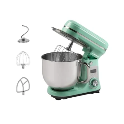 Immagine di Bestron robot da cucina Super Silent (65db) 4 1 con motore DC, ciotola 6 litri, gancio per impastare, frusta e mazza impasto, livelli di velocità + funzione impulsi,