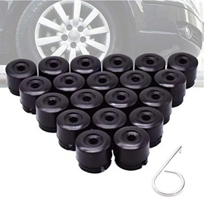 Immagine di XUKEY 20 Pezzi Tappi a Vite Ruota Set 19mm Nero per Transporter T5 T6 2003 2004 2005 2006 2007 2008 2020, Dadi Cerchione, Coperture Copricerchi con Estrattore