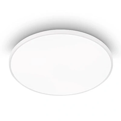 Immagine di Eglo plafoniera a Led Kaoki, uno punto luce con retroilluminazione, in acciaio e plastica bianca, bianco neutro, diametro 31,5 cm