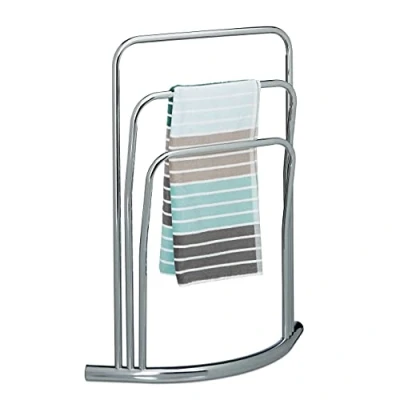Immagine di Relaxdays Porta Asciugamani da Terra Curvy, 3 Aste, Portasciugamani, Metallo, HLP: 85x66x20 cm, Portasalviette, Argento, Acciaio, 20x66x85 cm