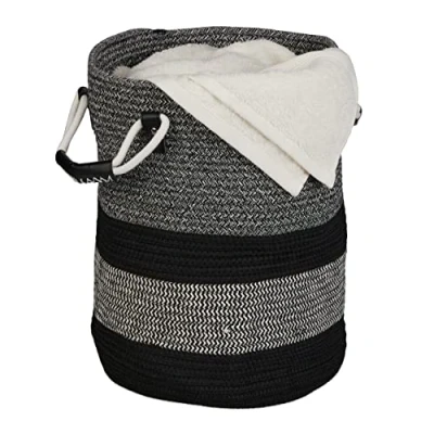 Immagine di Relaxdays Cestino Portaoggetti, in Cotone, 40 x 43 33 cm, Porta Biancheria per Bagno, Camera e Cucina, Nero Grigio
