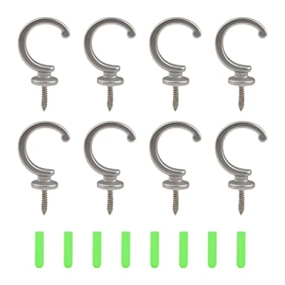 Immagine di INCREWAY ganci a vite da soffitto, 8 pezzi, in lega di zinco anticato, vintage parete per appendere tende, tazze, gioielli (argento)