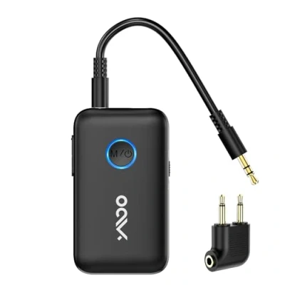 Immagine di YMOO Trasmettitore Ricevitore Bluetooth 5.3 per TV to 2 Cuffie, Wireless HiFi Audio Aptx a Bassa Latenza, Adattatore con 3.5mm Jack AUX Aereo/PC (Nero)