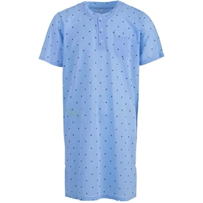 Immagine di Lucky Camicia da notte uomo a maniche corte, con bottoni, tasca sul petto, Azzurro, XXL