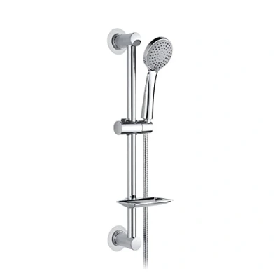 Immagine di Ibergrif Barra di Scorrimento per Doccia, Asta Doccia con Soffione, Tubo Flessibile, Supporto Doccetta e Portasapone, Nessuna Perforazione, argento
