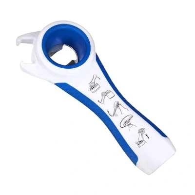 Immagine di First Aid Only utensile multiuso 5 in1, apribottiglie, apriscatole, attrezzo multifunzione con impugnatura ergonomica per persone destre e mancine, bianco/blu, P 10009