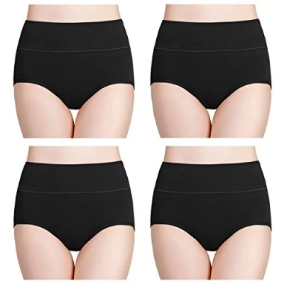 Immagine di wirarpa Slip da Donna in Cotone, a Vita Alta, Copertura Completa, Confezione Multipla Nero M
