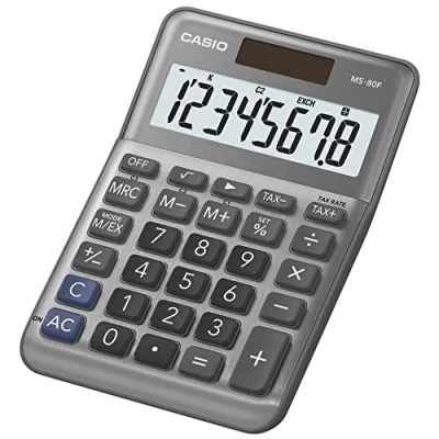 Immagine di Casio MS 80F Calcolatrice da tavolo Grigio Display (cifre): 8 A batteria, energia solare (L x P) 101 148.5 27.6 mm