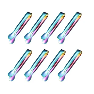 Immagine di Confezione da 8 mini pinze per il ghiaccio in acciaio inox, piccole antipasti, feste, caffè, tè, bar, cucina