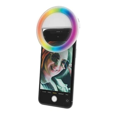 Immagine di DigiPower luce ad anello RGB per selfie cellulare, 36 LED 3 livelli di luminosità, ricaricabile USB, smartphone, streaming live trucco, YouTube, TikTok e Vlogging, bianco,