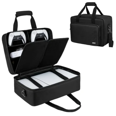 Immagine di Borsa PS5,custodia da viaggio per trasporto console compatibile con Playstation 5 e PS5 Digital Edition,borsa protettiva controller PS5,dischi di gioco,caricabatterie accessori Nero