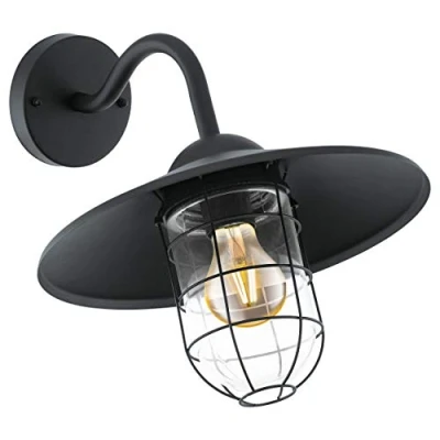 Immagine di Eglo Melgoa lampada da parete per esterni, esterno a 1 luce, applique in acciaio zincato nero e vetro trasparente, attacco E27, IP44