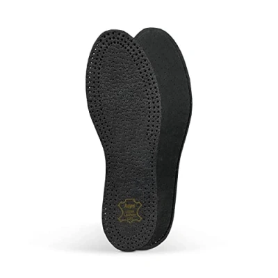 Immagine di Solette nere PECARI in 100% vera pelle con schiuma di lattice carbone attivo, antiodore, tutte le taglie (Men 41 EUR)