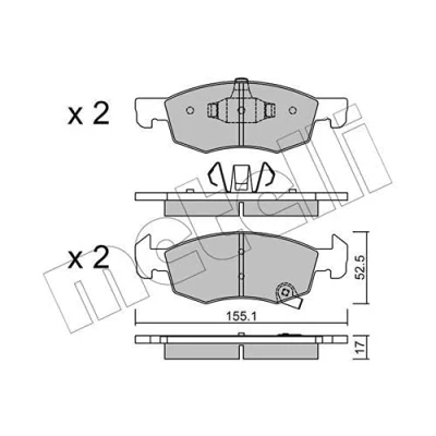 Immagine di metelligroup 22 1034 0 Pastiglie Freno Anteriori E Posteriori, Made in Italy, Pezzo di Ricambio per Auto/Automobile, Kit da 4 Pezzi, Certificate ECE R90, Prive Rame